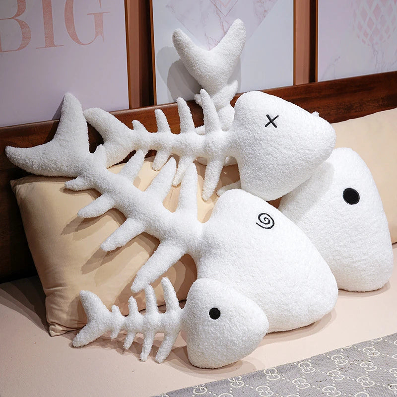 Fish Bone Plush Pillow – Decorative Skeleton Cushion