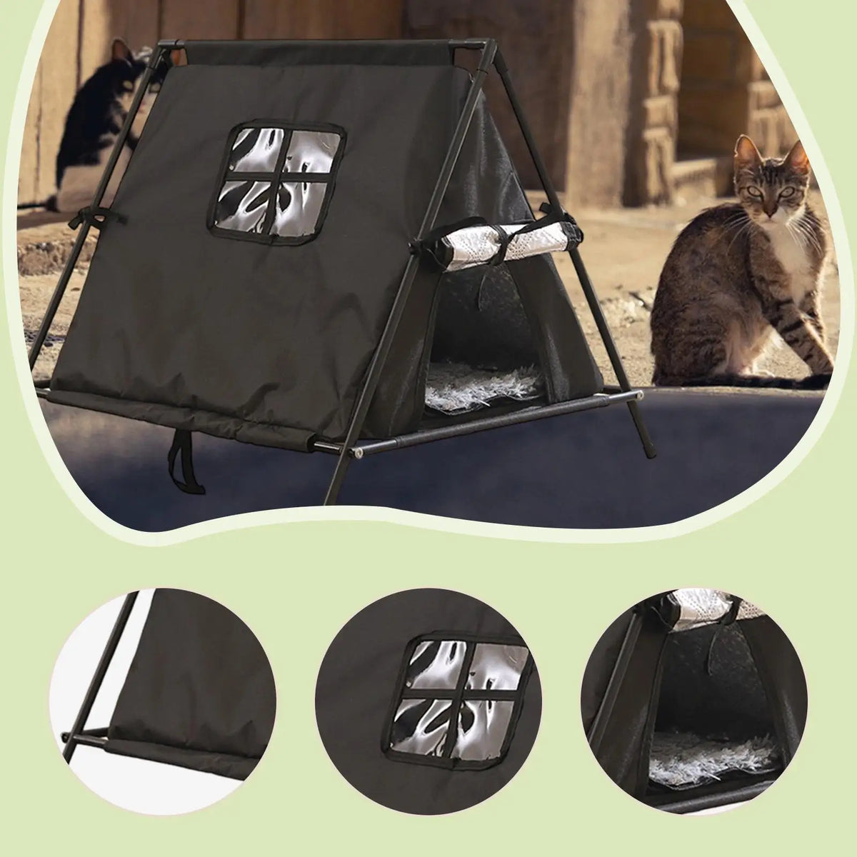 A-Frame Cat Tent House with Door Curtain