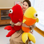 Kawaii Chubby Goldfish Plush Pillow | Giant 3D Protruding Gold Eye | Solid Colour Velvet Body | Yellow, Red & Pink | 35cm, 70cm & 100cm