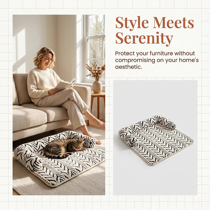 Zebra Print Bolster Pet Mat | Plush Dog & Cat Bed | Anti-Slip Sofa Protector | 2 Sizes