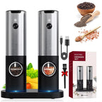 Electric Salt & Pepper Grinder Set – USB Rechargeable, LED Light, Adjustable Coarseness