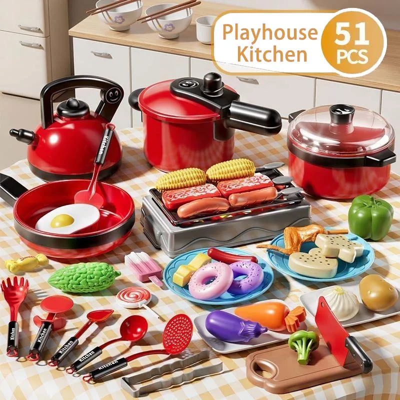 Kids Pretend Play Kitchen Cooking Toy Set – 23 or 51 Pieces, Ages 3–6
