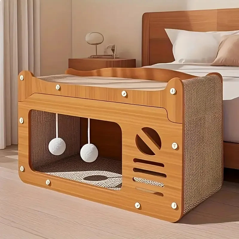 2-in-1 Cat Scratching Board & Post with Lounge Bed | 4 Styles
