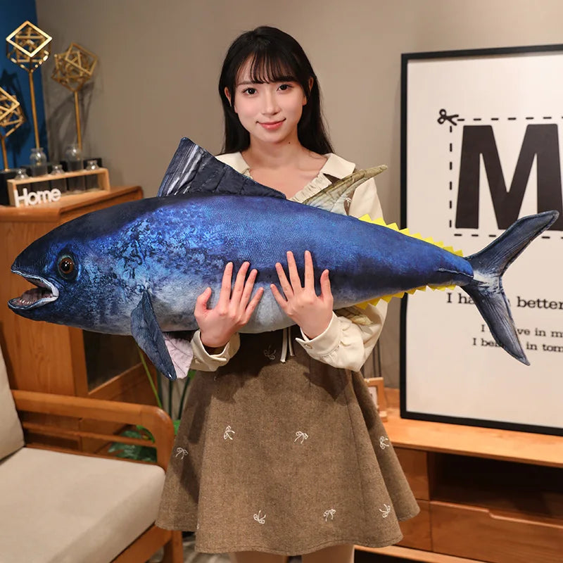 Lifelike Bluefin Tuna Simulation Plush Pillow | Photorealistic Printed Surface | Flat Cushion Format | 3 Sizes: 45, 70 & 90cm