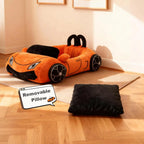 Supercar Cat Bed | Coral Fleece | PP Cotton Fill | Pillow Included | Orange