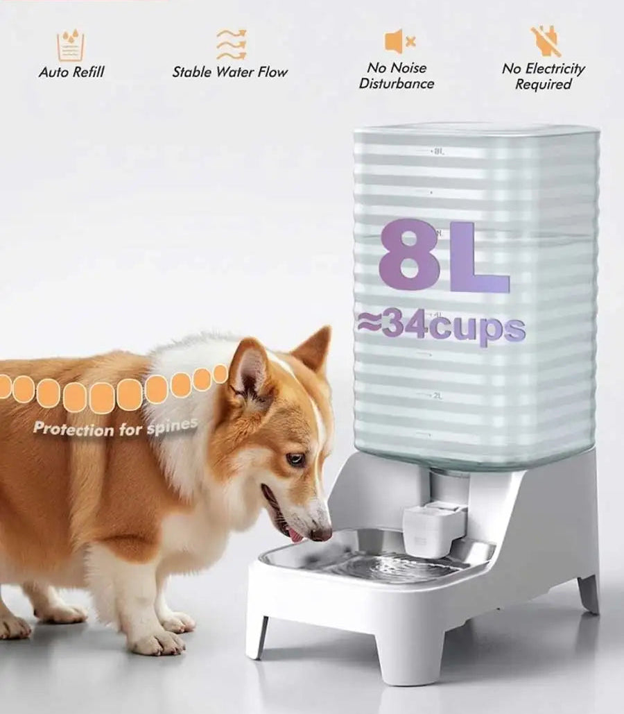 8L Gravity Pet Water Dispenser | Stainless Steel | Patented Leak-Free Faucet