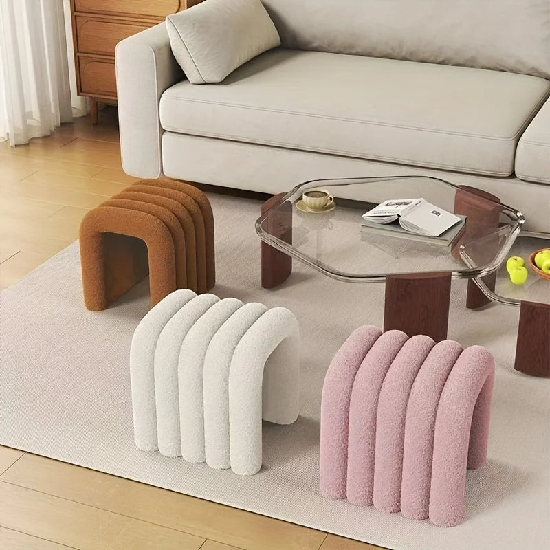 Cushioned Velvet Accent Stool | Footrest & Makeup Bench | Wood Frame | 4 Colours