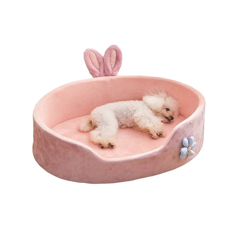 Rabbit Ear Bolster Pet Bed | Coral Fleece | 360° Guardrail | Washable | 4 Sizes