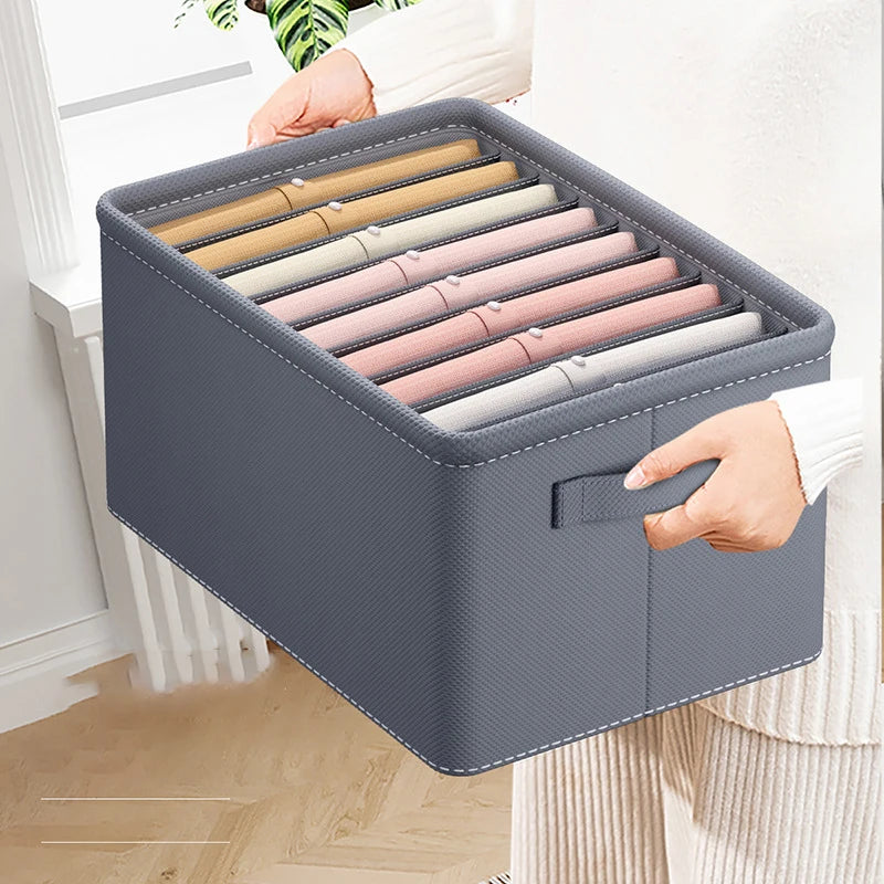 Foldable Clothes Storage Box with Grid Dividers – 6, 7, or 9 Compartments