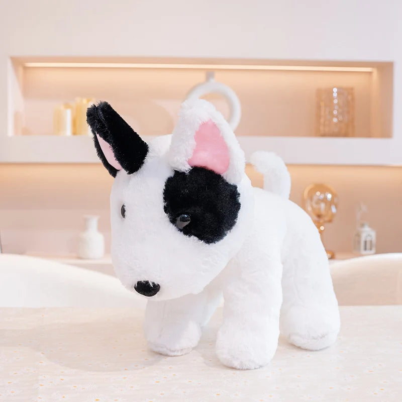 Kawaii Bull Terrier Plush Stuffed Toy | Egg-Shaped Head | Black Eye Patch | Fluffy White Coat | 2 Sizes