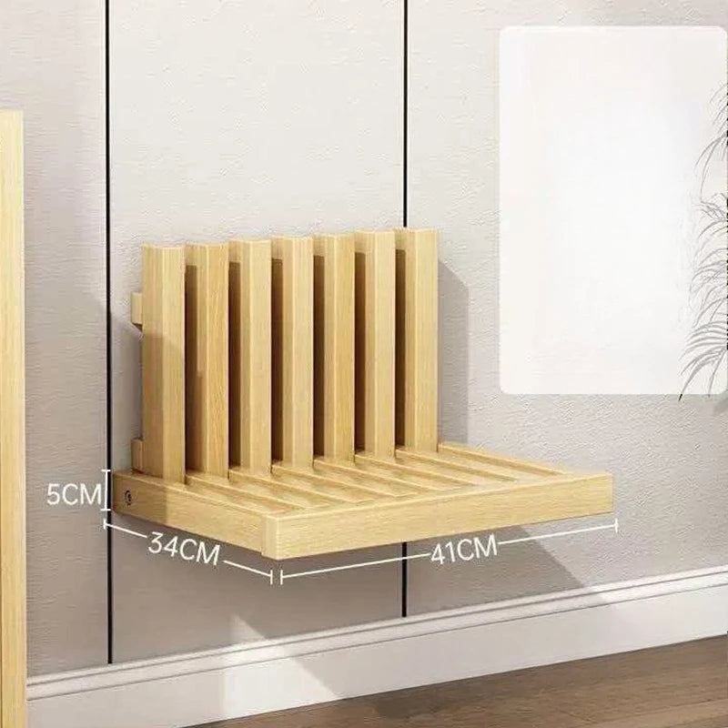 Wall-Mounted Fold-Down Shoe Bench | Solid Wood | Space-Saving | 2 Colours