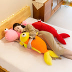 Kawaii Chubby Goldfish Plush Pillow | Giant 3D Protruding Gold Eye | Solid Colour Velvet Body | Yellow, Red & Pink | 35cm, 70cm & 100cm
