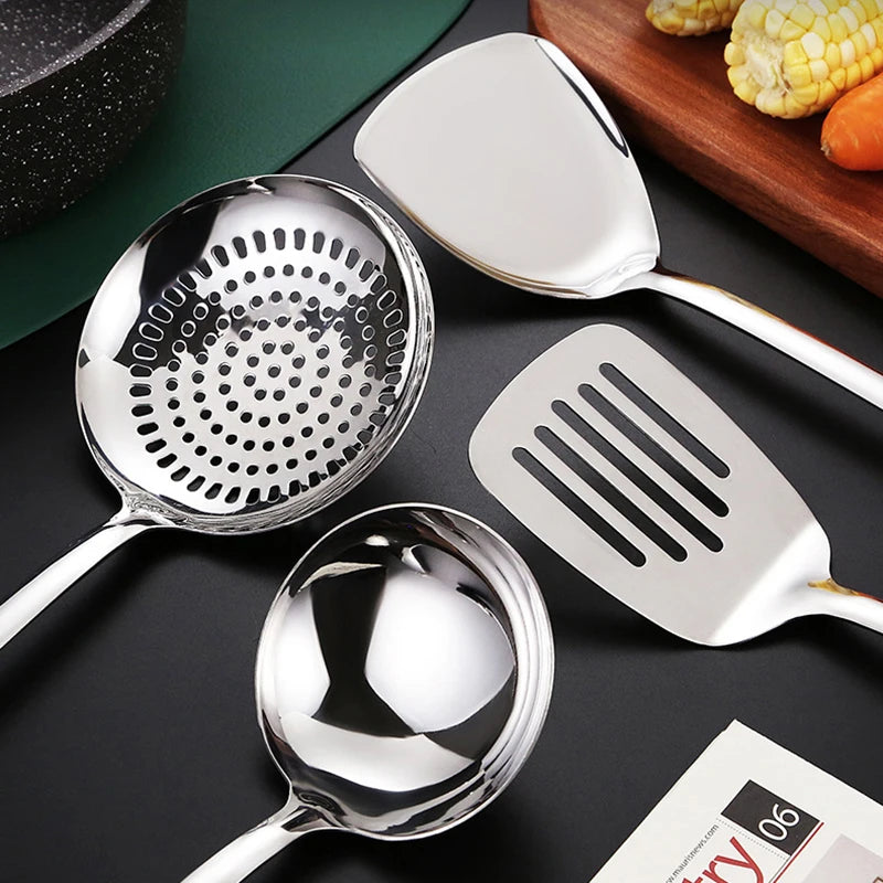 4-Piece 304 Stainless Steel Kitchen Utensil Set – Spatula, Soup Spoon & Frying Spatula