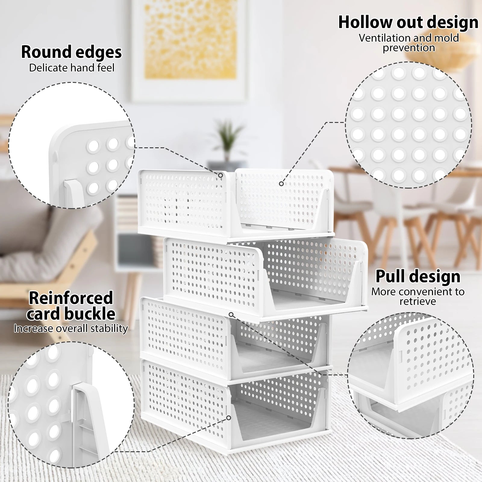 4-Pack Stackable Wardrobe Storage Organisers with Slide Pull – PP Plastic Closet Drawers