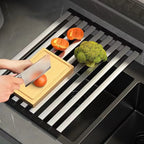 304 Stainless Steel Foldable Dish Drainer Rack – 3 Sizes for Kitchen Sink