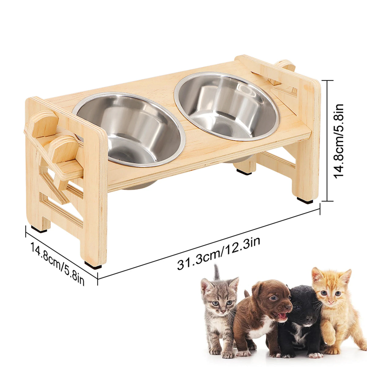 Elevated Dog & Cat Bowls with Food Mat | 15° Tilted Stand | Stainless Steel