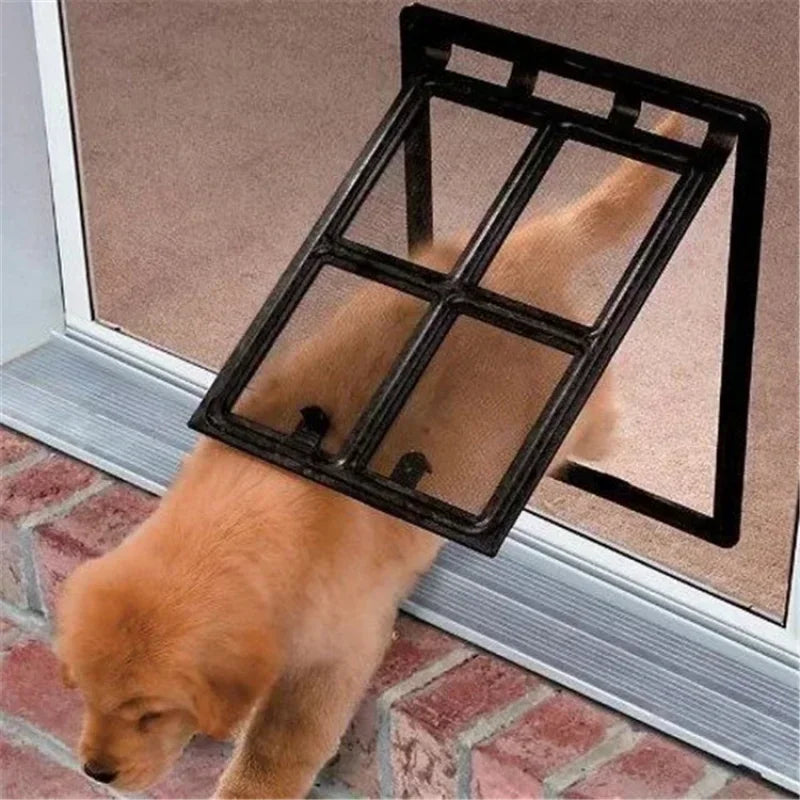 Lockable Pet Screen Door Flap – Mosquito-Proof, for Cats & Dogs, S or L, Black or White