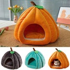 Pumpkin Cat House | Semi-Enclosed Pet Bed | Crystal Velvet | 3 Sizes | 3 Colours