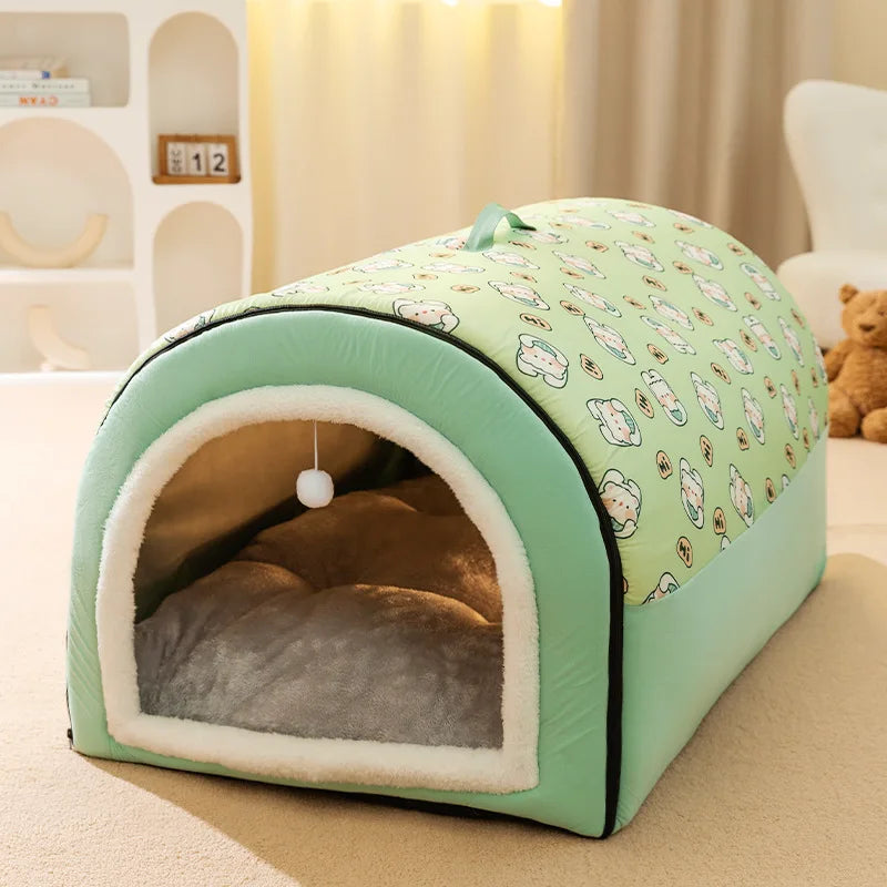 Warm Removable Washable Pet House Bed – Windproof Cave for Dogs & Cats, 5 Sizes