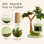 Mango Tree Cat Tree | Double-Tier | Natural Sisal Scratching Post | Jump Platform & Top Perch | Green