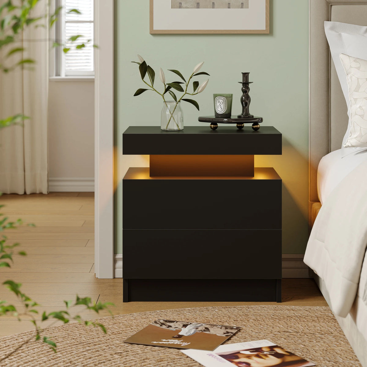LED Bedside Table with 2 Drawers – Modern Nightstand for Bedroom, 6 Colours