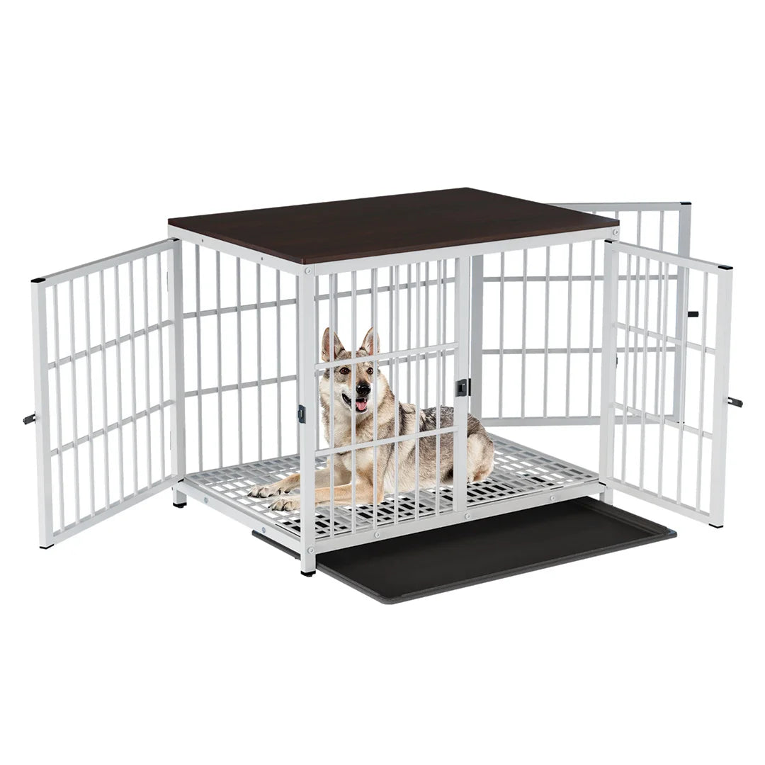 Furniture-Style Dog Crate End Table – 3 Doors, Removable Tray, M, L or XL
