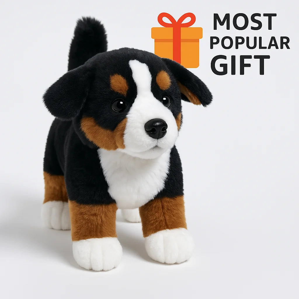 Lifelike Bernese Mountain Dog Plush Stuffed Toy | Breed-Accurate Tricolour | Long Fluffy Coat | Standing Pose | 25cm
