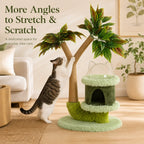 Mango Tree Cat Tree | Double-Tier | Natural Sisal Scratching Post | Jump Platform & Top Perch | Green