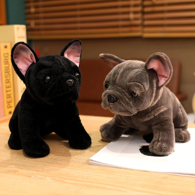 Lifelike French Bulldog Plush Figurine | Blue & Black Colourways | Simulation Short-Pile Coat | Bat Ears & Wrinkled Muzzle | 28cm