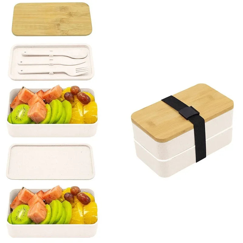 2-Tier Bento Lunch Box Set with Cutlery – Leakproof, Microwave & Dishwasher Safe, BPA-Free