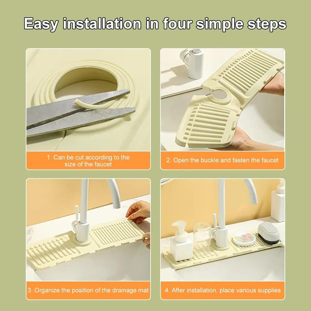 Faucet Splash Guard Draining Mat – Diatomite Stone & Silicone Sink Tray, Gray, Yellow or Green