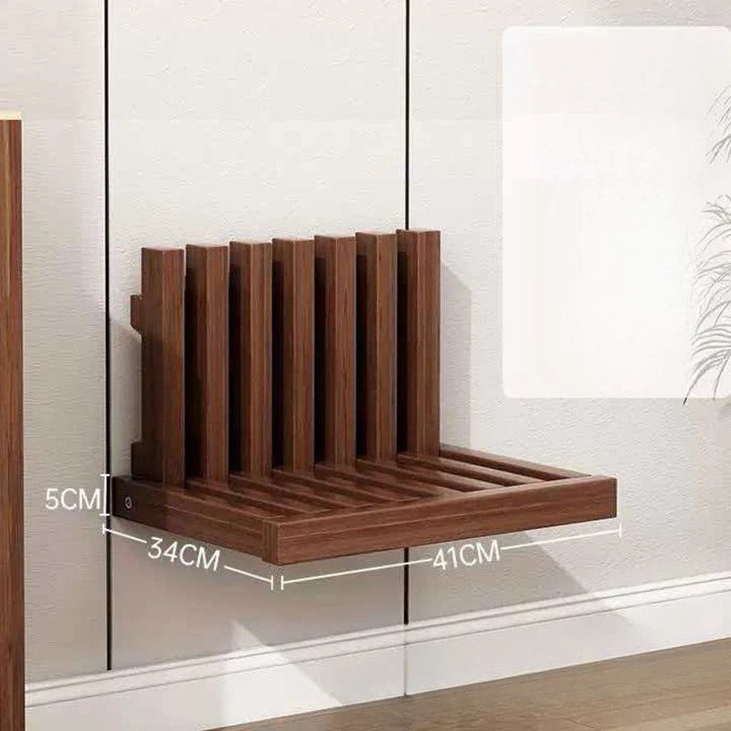 Wall-Mounted Fold-Down Shoe Bench | Solid Wood | Space-Saving | 2 Colours