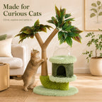 Mango Tree Cat Tree | Double-Tier | Natural Sisal Scratching Post | Jump Platform & Top Perch | Green