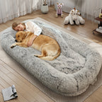 Oversized Human Dog Bed | Faux Fur | Waterproof Liner | Non-Slip | Side Pocket | Removable Cover