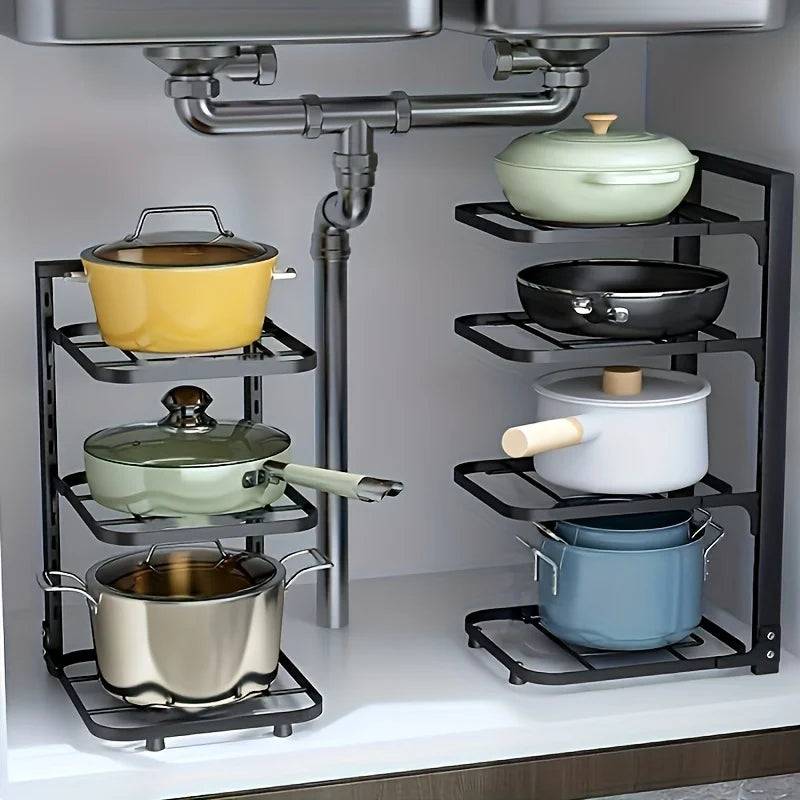 Multi-Tier Pot and Pan Organiser Rack – Carbon Steel, 2 to 5-Tier