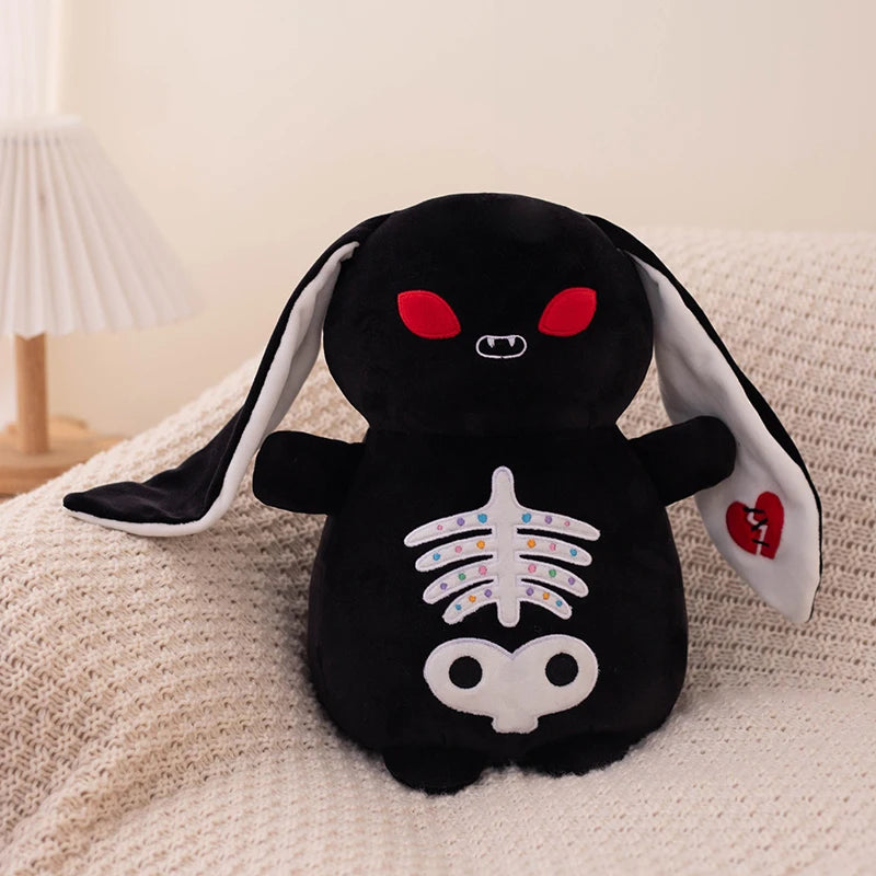 Skeleton Bunny Plush | Spooky Kawaii Lop Rabbit | Embroidered Ribcage & Pelvis | Black (Red Eyes) & Purple (Blue Eyes + Skull Bow) | 22cm & 30cm