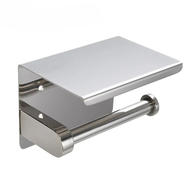 Stainless Steel Toilet Paper Holder with Shelf – Wall Mounted, Single or Dual Roll