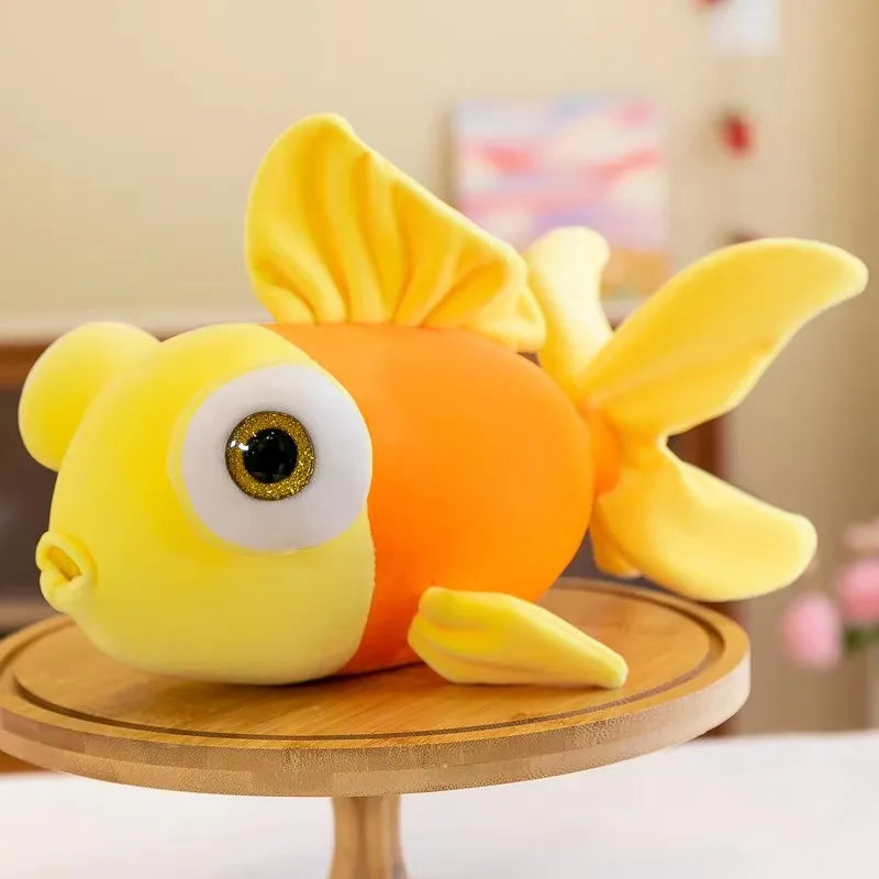 Kawaii Chubby Goldfish Plush Pillow | Giant 3D Protruding Gold Eye | Solid Colour Velvet Body | Yellow, Red & Pink | 35cm, 70cm & 100cm