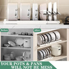 Expandable Pan and Lid Organiser Rack – Adjustable Kitchen Cabinet Storage