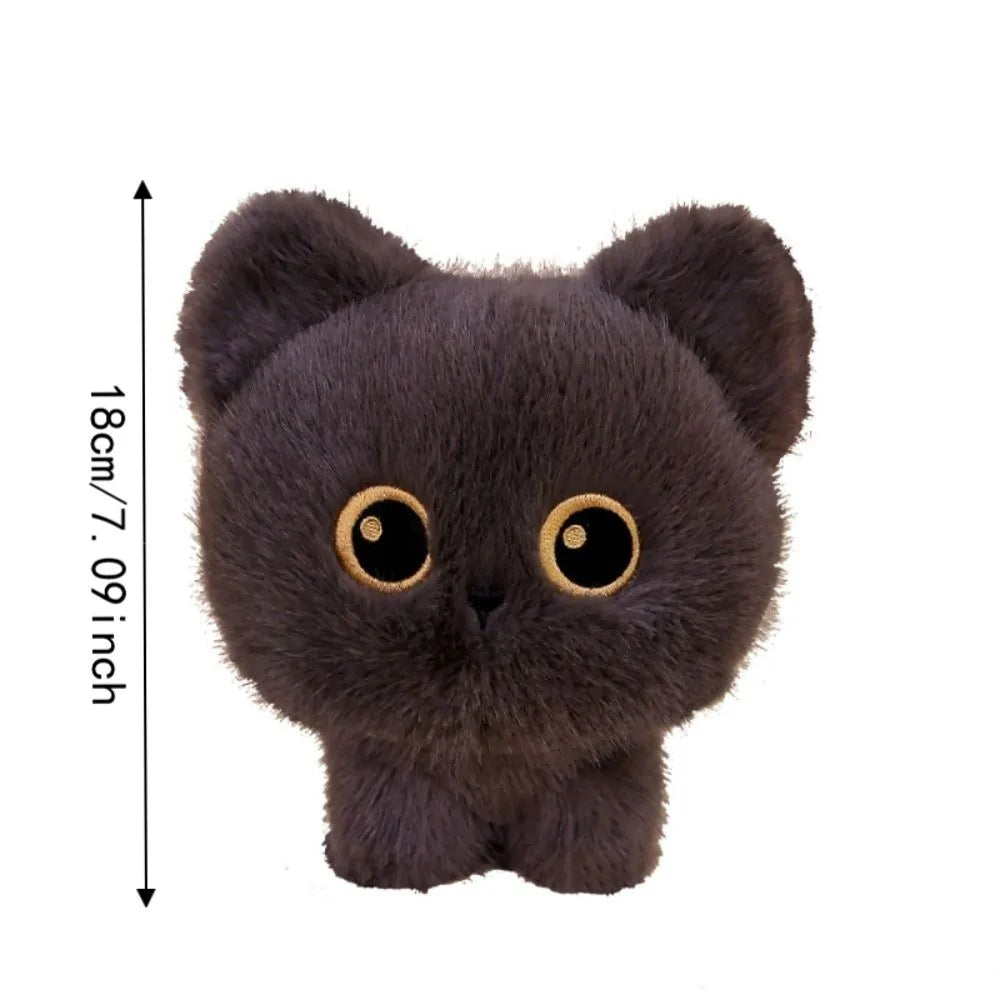 Kawaii Blob Cat Plush Desk Companion | Round Compact Body | Oversized Embroidered Eyes | 3 Coat Colours | 18cm