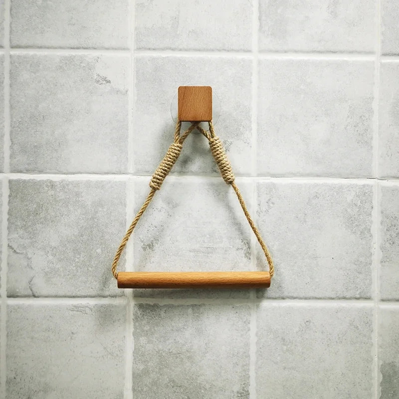 Wooden Toilet Paper Holder – Wall Mounted, Nail-Free, Triangle