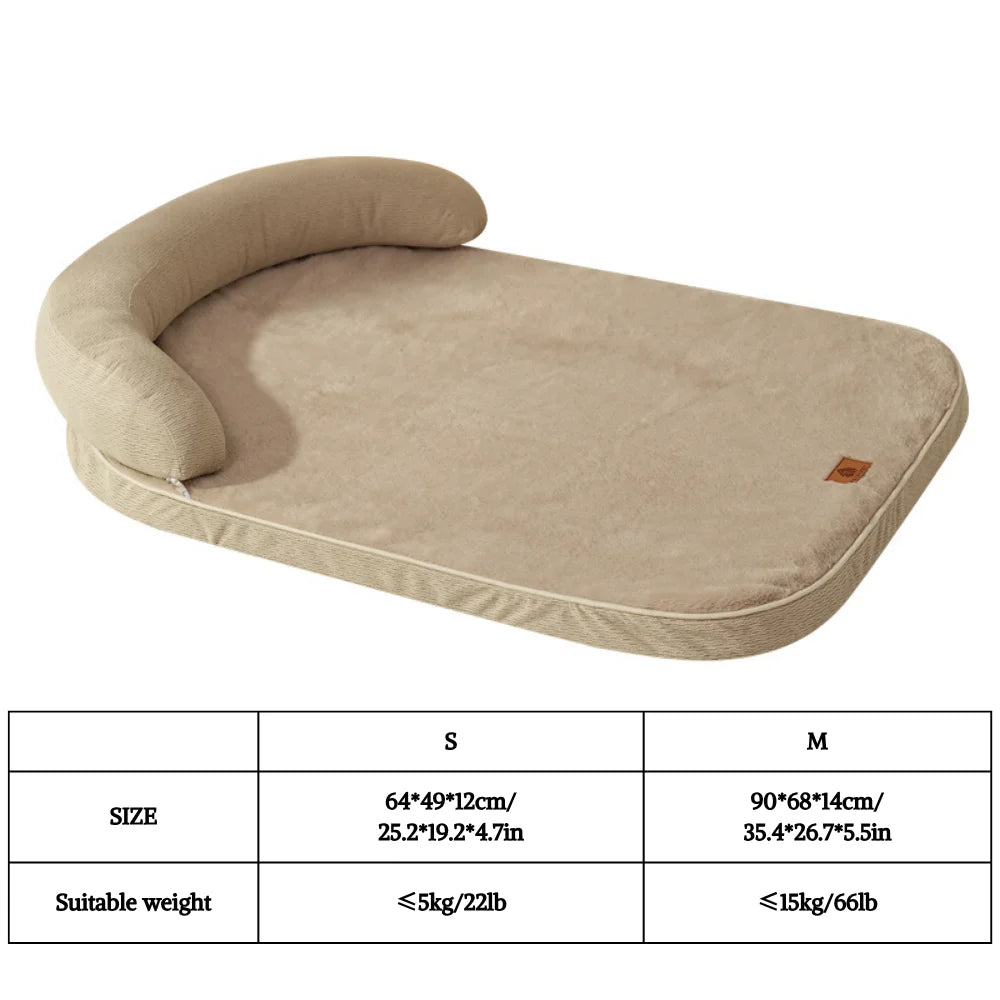 Sofa-Style Bolster Dog Bed with Pillow | Fiber Fill | Machine Washable | Non-Slip | S & M