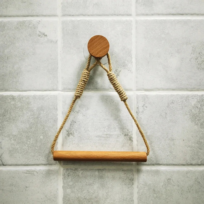 Wooden Toilet Paper Holder – Wall Mounted, Nail-Free, Triangle