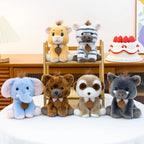Kawaii Chibi Safari Animal Plush Series | Spiky Mohawk & Bear Medallion | 6 Characters: Lion Cub, Zebra, Elephant, Brown Cub, Meerkat & Wild Boar | 15cm