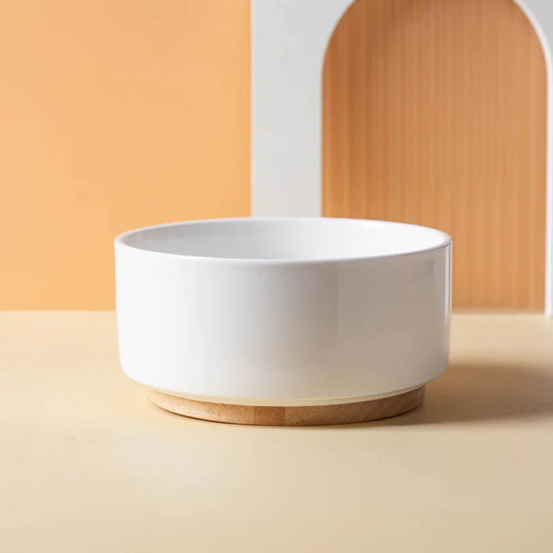 Ceramic Dog & Cat Bowl with Wooden Mat | Wide Mouth | 18 Styles