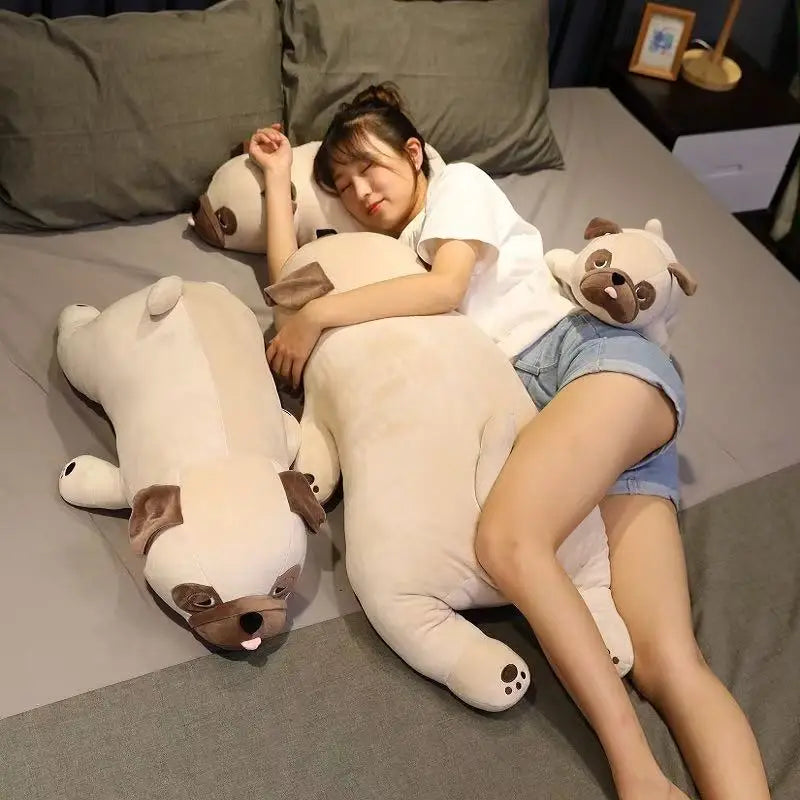 Kawaii Chubby Pug Body Pillow Plush | Cartoon Pug | Smooth Velboa Coat | Lying Prone | 2 Sizes: 50 & 60cm