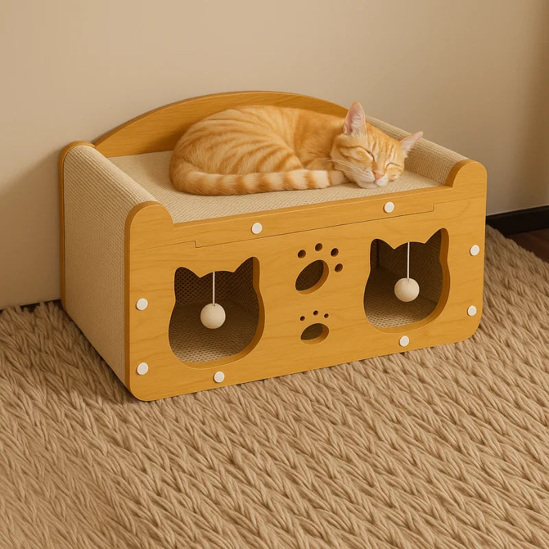 2-in-1 Cat Scratching Board & Post with Lounge Bed | 4 Styles