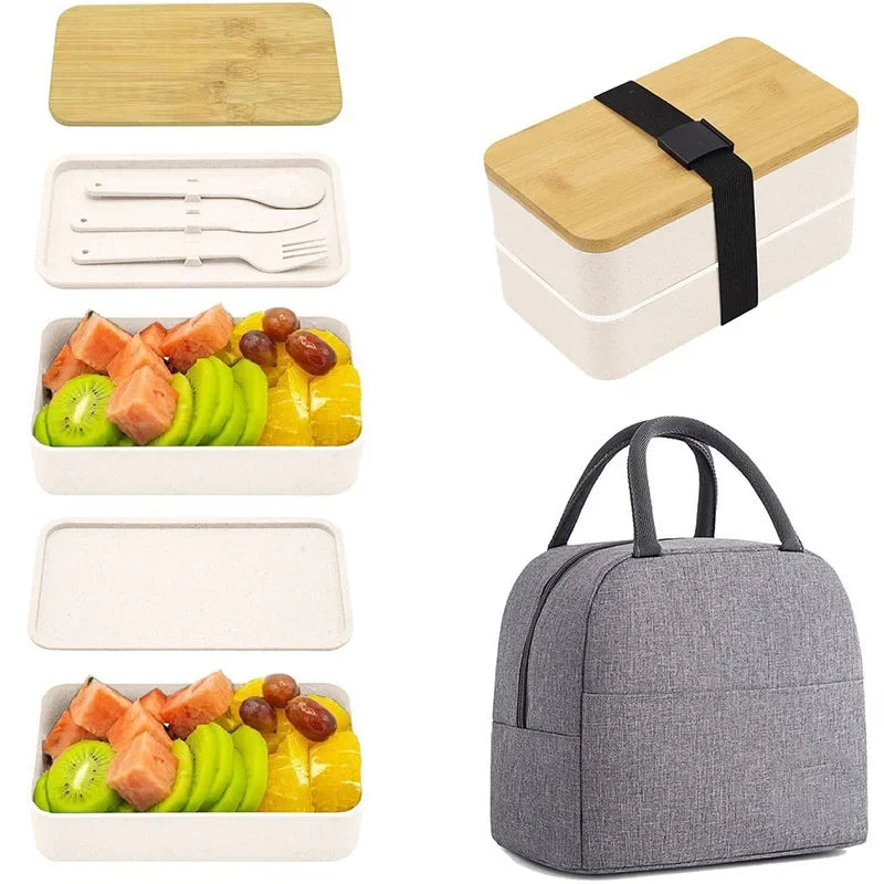 2-Tier Bento Lunch Box Set with Cutlery – Leakproof, Microwave & Dishwasher Safe, BPA-Free