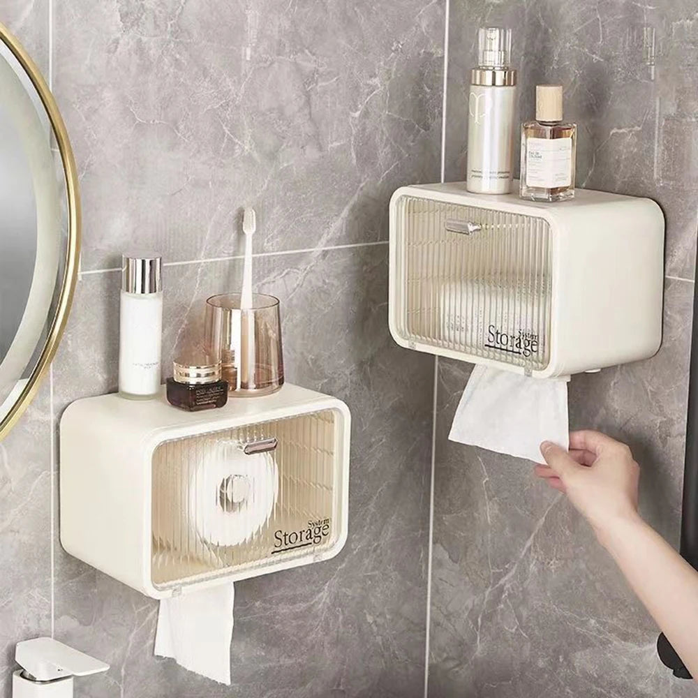 Wall-Mounted Tissue Box – Waterproof, Transparent, Bathroom Storage