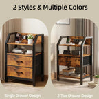 3-Tier Bedside Table with Charging Station, LED Light & Drawers – White, Black, Brown or Grey
